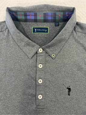 William Murray Golf Men’s 2XL Heather Gray Tartan Plaid Performance Golf Shirt